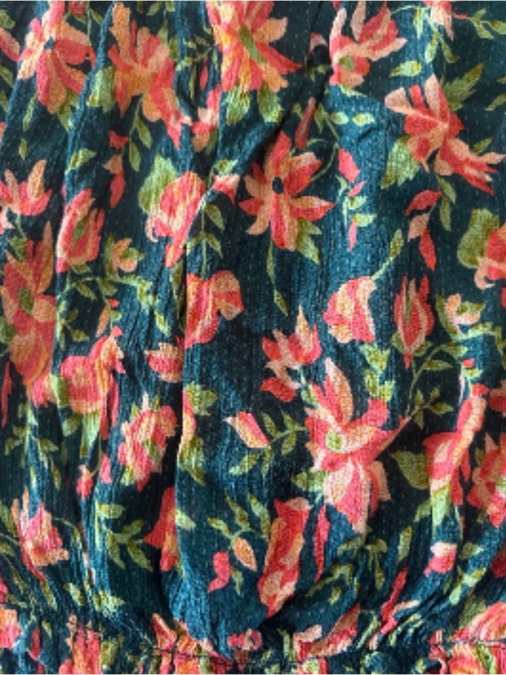 Free People floral off shoulder smocked crop top teal boho peasant blouse S/M - Picture 4 of 4
